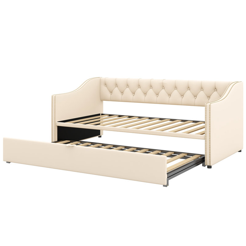 Lit de jour rembourré avec lit gigogne, Beige