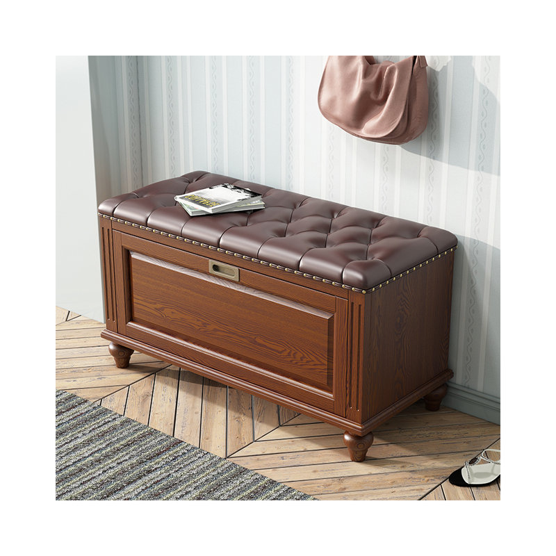 American Solid Wood Shoe Cabinet Soft Bag Cushion 9 Pair Shoe Storage Bench
