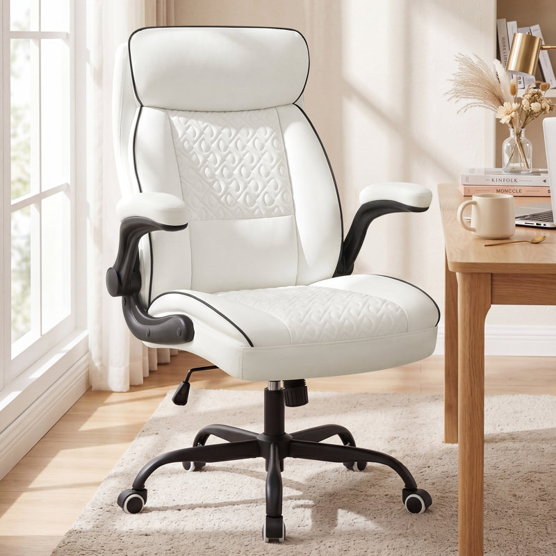 Fauteuil de bureau ergonomique en cuir ergonomique, Blanc, Blanc