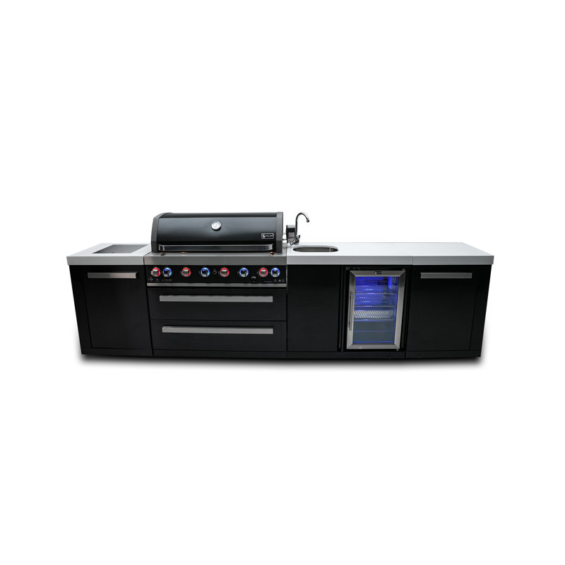 Mont Alpi 6-Burner Black Stainless Steel Outdoor Kitchen Gas Grill + Beverage Center