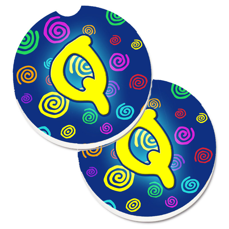 Ceramic Round 2 Piece Car Coaster Set, Q