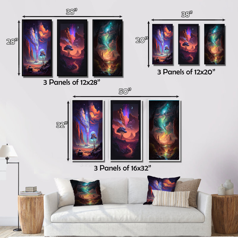 «Fantasy Desert Dunes Landscape», 3 pièces sur toile, Toile tendue, H 32 po x l 48 po