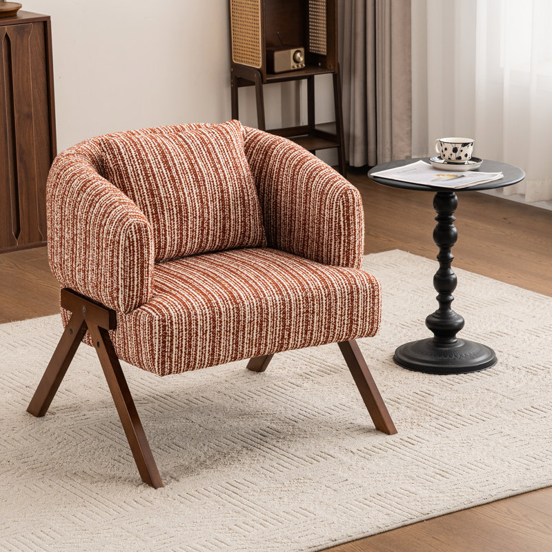 Mid Century Upholstered Arm Accent Chair with Solid Wood Legs, Red
