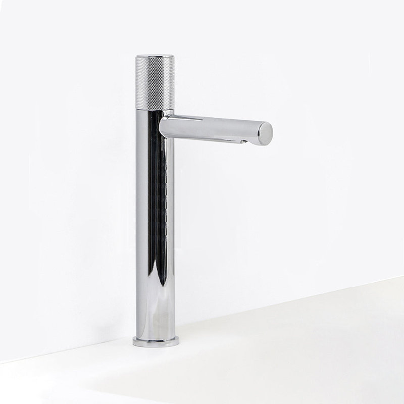 Metro Knurled Short Spout Bathroom Faucet - Vessel - 12" Brass, Polished Chrome