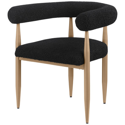 Modern U-shaped Dining Chairs, Black Textured Boucle Upholstery, Foam Seat Cushion, Tapered Legs, Of 2 2pc Armchairs, & Arms, Seat, Legs