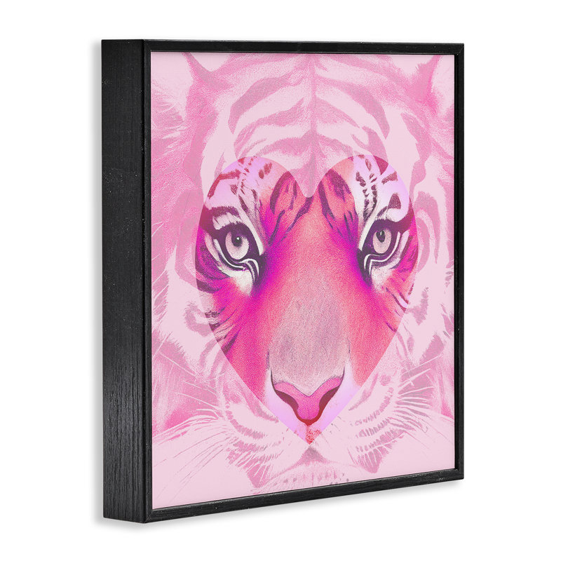 «Pink Heart Tiger Face», estampe numérique par Daphne Polselli, Giclée encadrée noir minuit, H 12 po x l 12 po