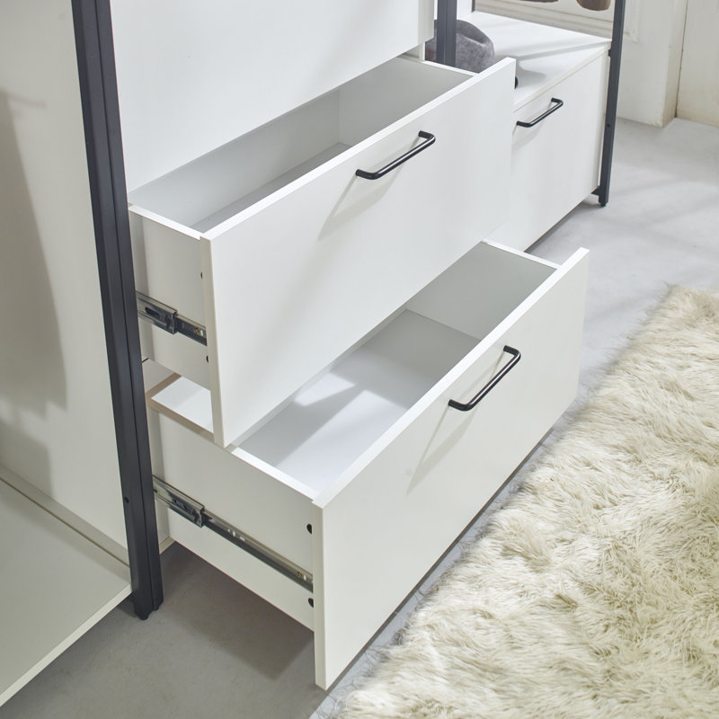 Garde-robe en bois et en métal Fiona avec trois tiroirs sur place