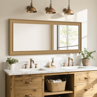 Rexford  Natural Wood Rattan Mirror Farmhouse Wall Decoration