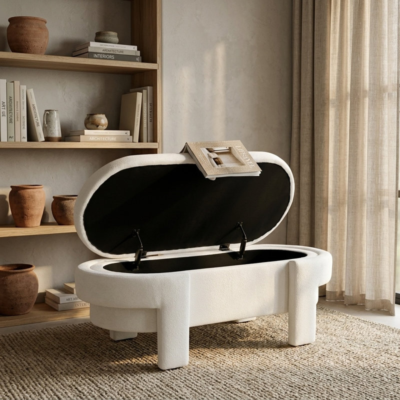 Pouf de salon en tissu imprimé blanc cassé de 122 cm