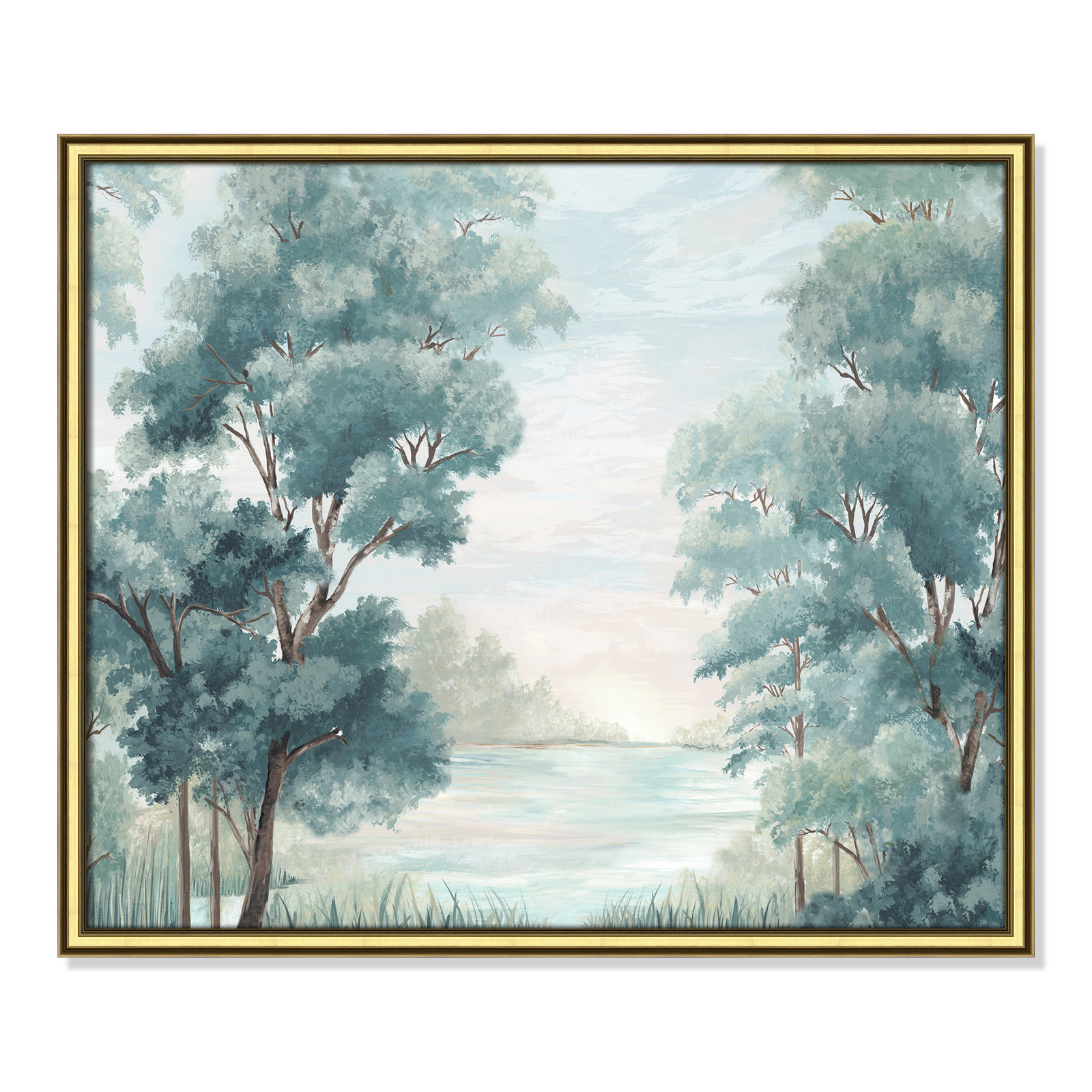 LeeRoy "Calm Forest River" Painting, 22.75" H x 26.75" W x 0.87" D, Gold Framed