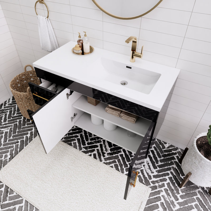 Ensemble de meuble-lavabo simple 42 po Trevarious, Noir lustré