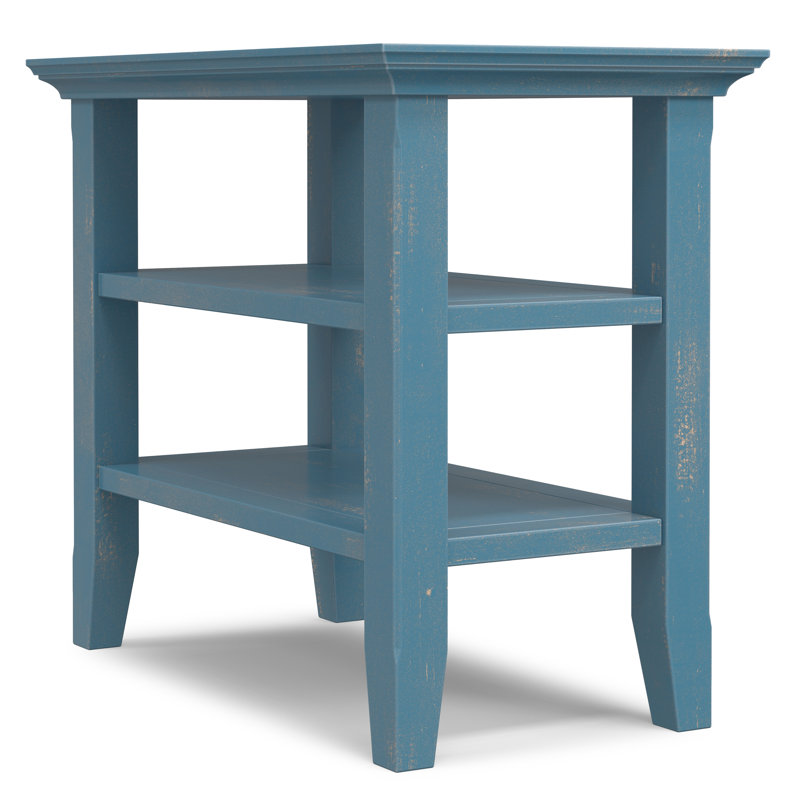 Table de bout transitionnelle en bois massif avec 2 tablettes ouvertes Acadian, H 20 po x l 14 po x P 24 po, Bleu