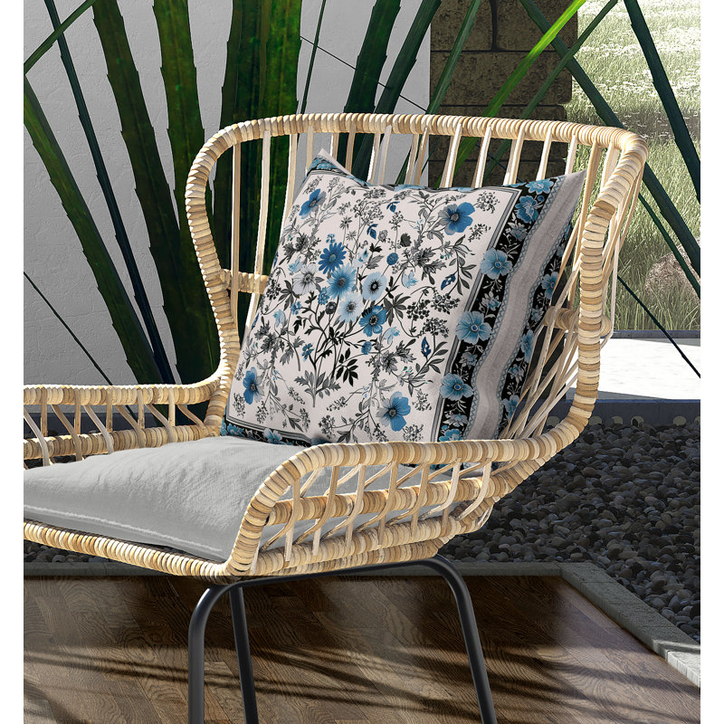 Coussin décoratif intérieur / extérieur Garden Glory, H 16 po x l 16 po, Bleu et noir