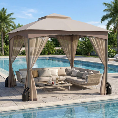 Weather Resistant UV Proof 10 X 10 FT Heavy Duty Patio Gazebo With Breathable Mesh Netting Walls And 4 Stable Sandbags For Backyard Deck Outdoor Gathering Use
