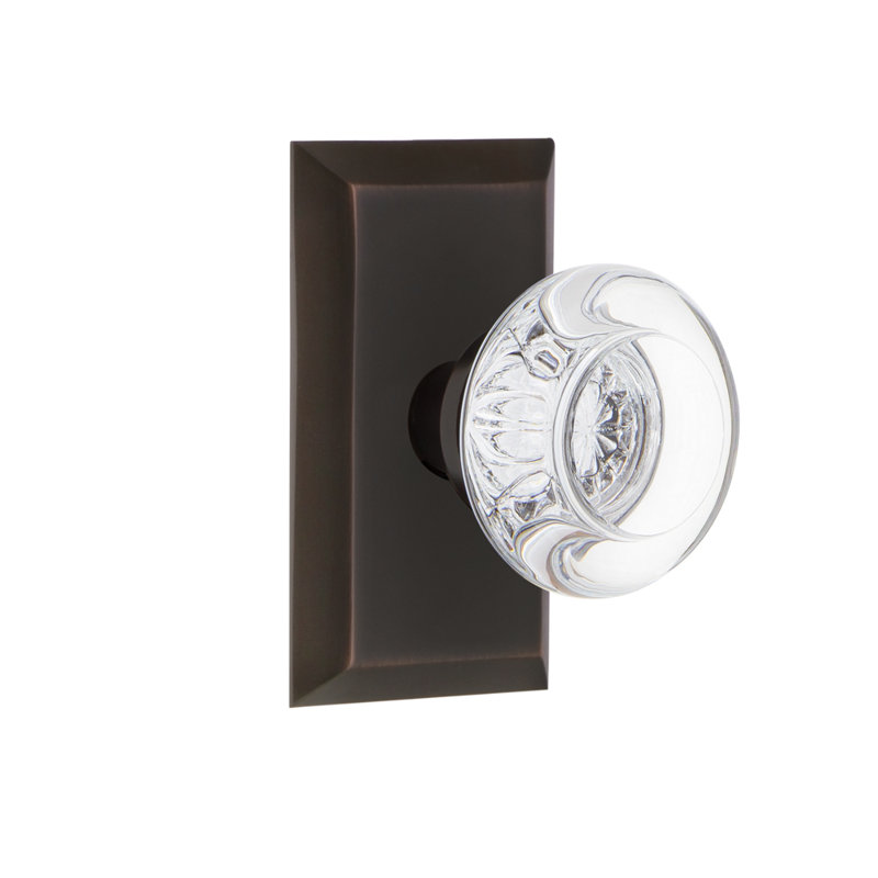 Plaque Studio avec poignée de porte ronde en cristal transparent, Bronze intemporel, 2-3/8 po