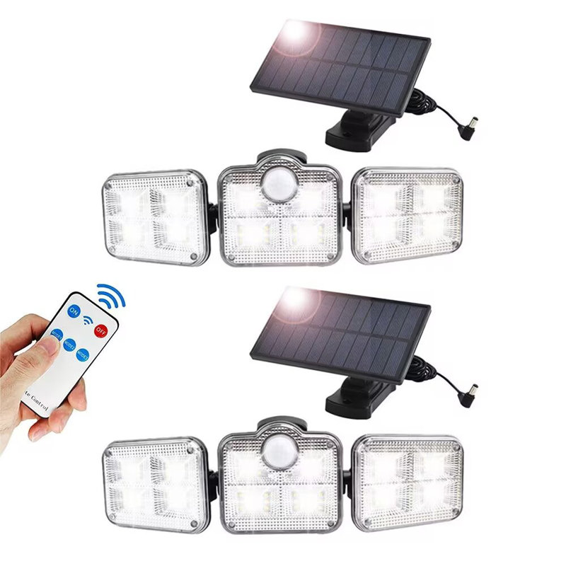 Applique murale solaire à capteur de mouvement à 3 têtes avec 3 modes d'éclairage pour garage de véranda