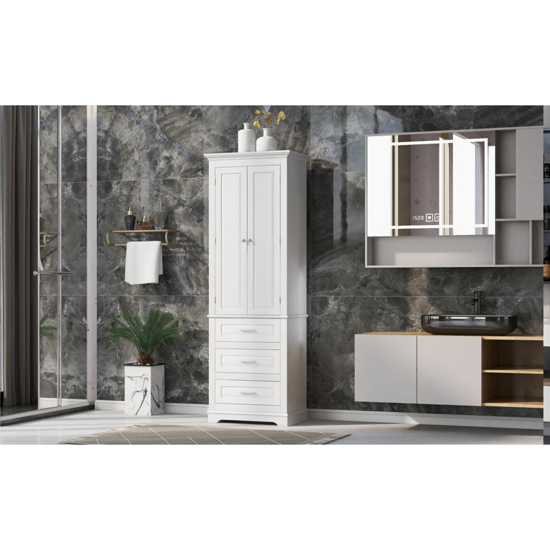 Grande armoire de rangement avec trois tiroirs pour la salle de bain / bureau, Blanc