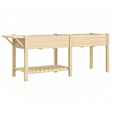 Elevated Garden Bed With Foldable Table Ledge And Shelf Storage, Spacious Area For Herb Planting, Varnished Fir Wood Construction, Black Non - Woven Liners 8 Drainage Holes, Assembly Needed, 81.5" L