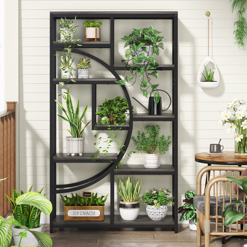 Alberico 174cm H x 95cm W Iron Bookcase, Rustic Gray/Black