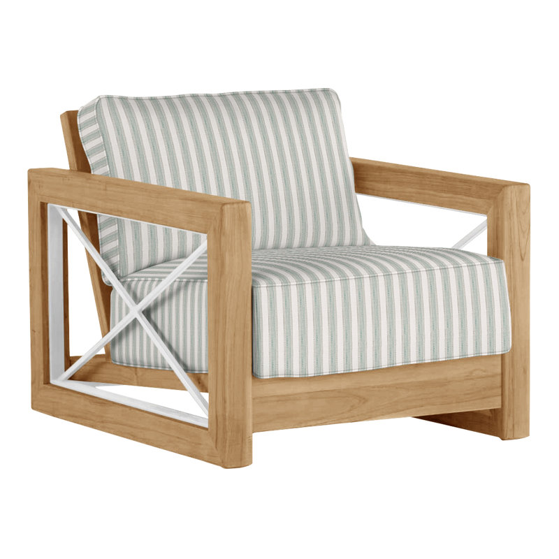 Malta Teak Outdoor Lounge Chair, Welt + Standard fill, Natural Teak, Perigold Piccadilly Stripe Patina