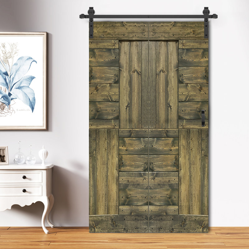 Porte à deux branches en bois massif en forme de S avec rail de quincaillerie - Assemblage requis, 36 po x 80 po