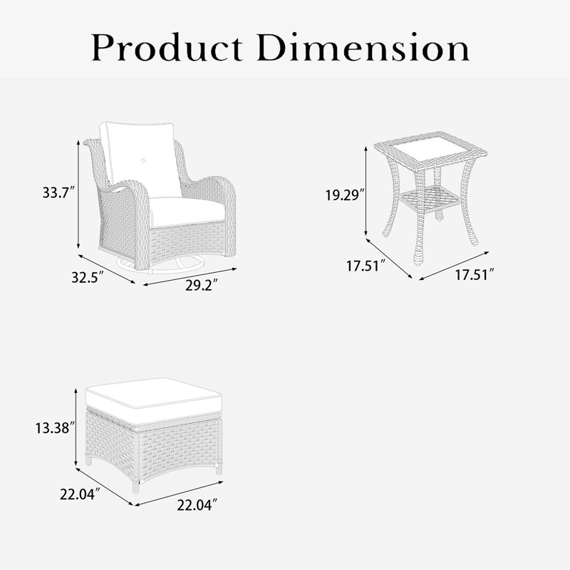LayinSun 5 Piece Outdoor Wicker Swivel Chair With Ottoman, Brown, Navy