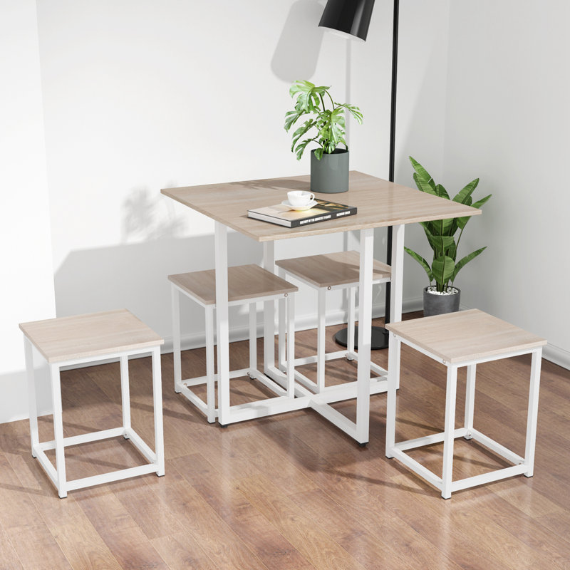 Ensemble de 4 tables de bar Garysburg, Bois naturel, Blanc