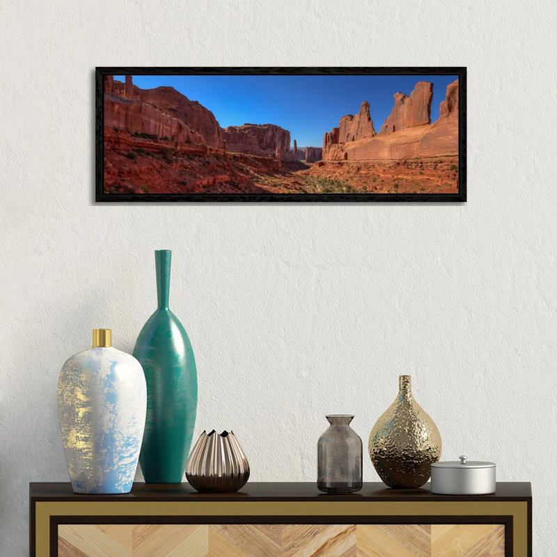 5th Avenue 1 Piece Panoramic Wall Art on Canvas, 30.48 cm H x 91.44 cm W, Black Framed