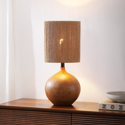 Abram 22.75" Rustic Bohemian Resin/Metal Round Table Lamp with Paper Rope Shade