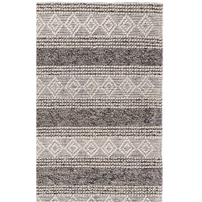 Parsonsfield Hand Woven Wool/Cotton Geometric Rug in Ivory/Black, Square 6'