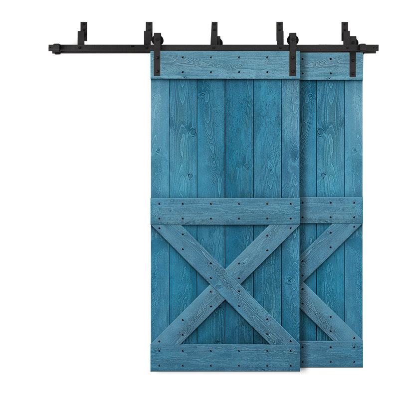 Porte de grange en bois peint, Bleu marine, 38 po x 84 po, Noir