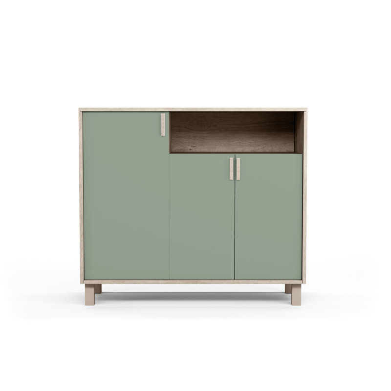 16 Pair Shoe Storage Cabinet, Light Oak Green