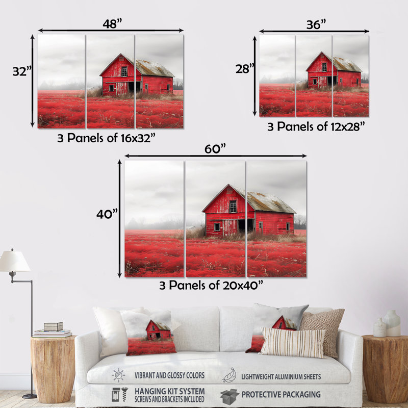 Ensemble de salon mural rouge et gris Autumn I, No Framed, 40" H x 60" W