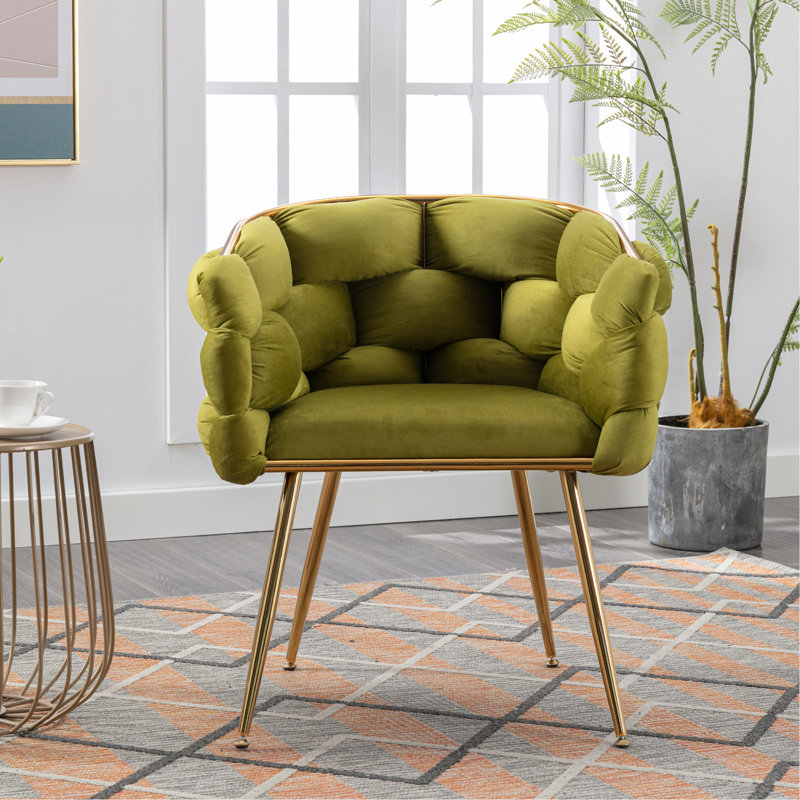 Ensemble de 2 fauteuils avec structure en métal, Velours vert olive
