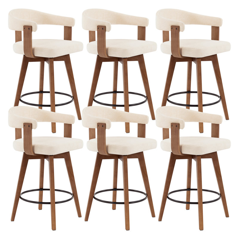 Tabouret de bar pivotant 26 po à hauteur de comptoir, Chêne foncé, Lin beige, 6