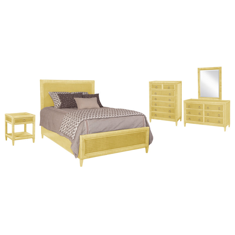 Naples Platform 3 Piece Bedroom Set, Willow, 5 Pcs. Bed, Nightstand, 2 Dressers, Mirror, King