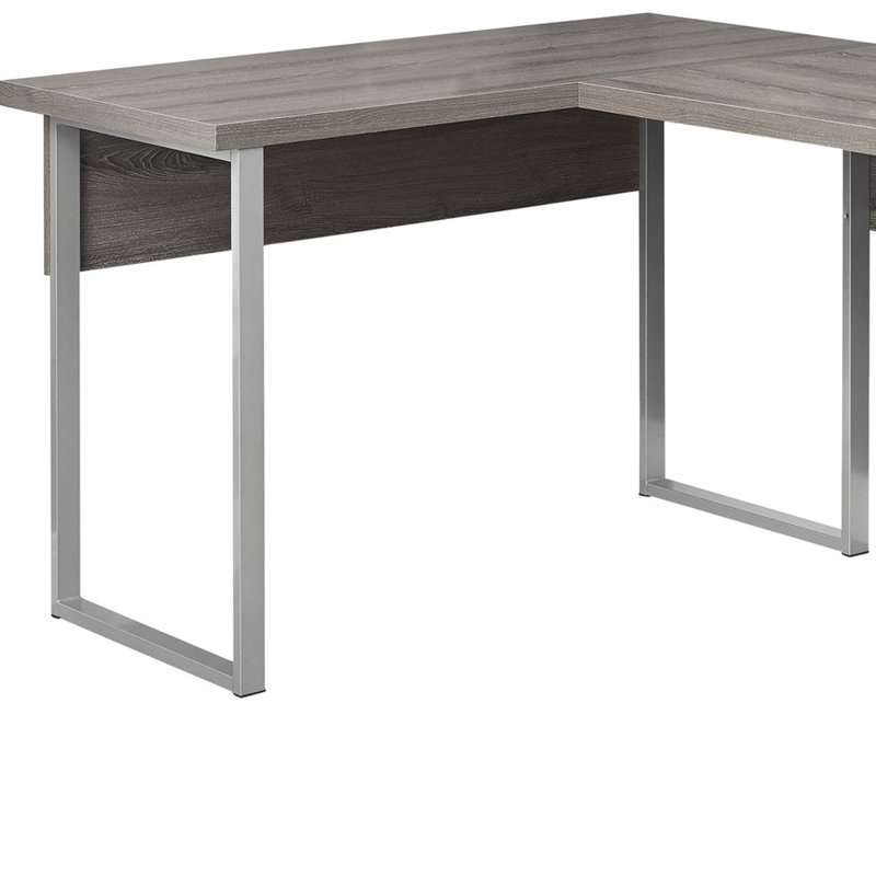 Bureau d'ordinateur en L 79 po avec deux tiroirs taupe et argent