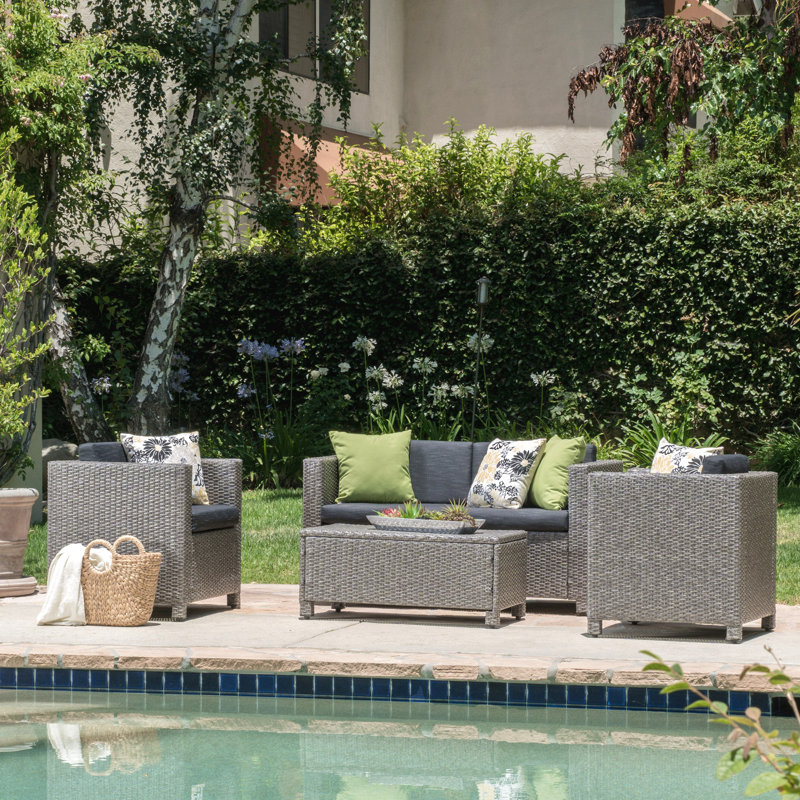 4-Piece Puerta Set Outdoor Patio Furniture, Gray, Black