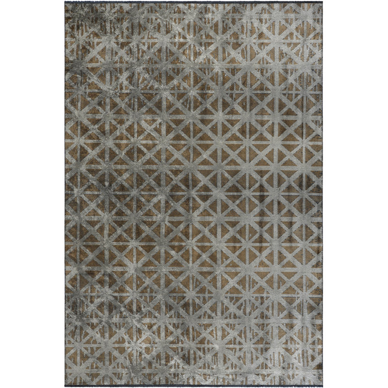Rapture Geometric Flatweave/Machine Woven Cotton Mink Brown/Beige Gray Rug, Rectangle 7'10" x 9'10"