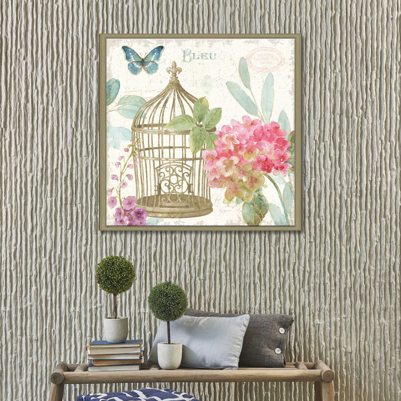 " Rainbow Seeds Floral Birdcage II V2 ", 39.5" H x 39.5" W x 2" D, White Floater Frame