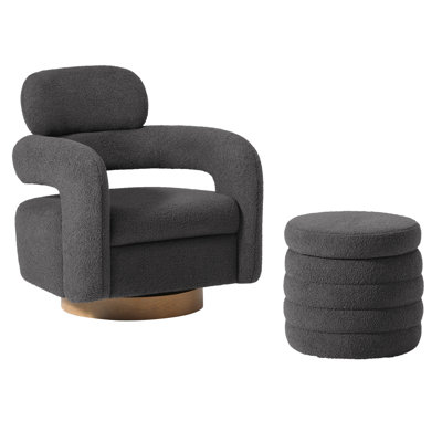 Bayville Swivel Chair With Round Storage Ottoman 2-Piece Set