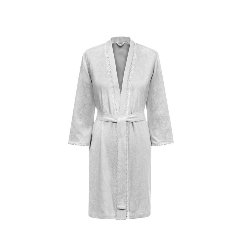 Doris Cotton Blend Terry Cloth Girl / Woman+ Above Knee Bathrobe with Pockets, Gray/Silver, M