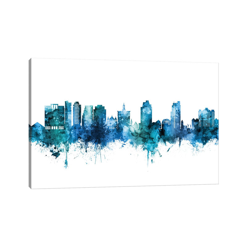 San Jose California Skyline Blue Teal by Michael Tompsett - Wrapped Canvas Print, 20.32 cm H x 30.48 cm W