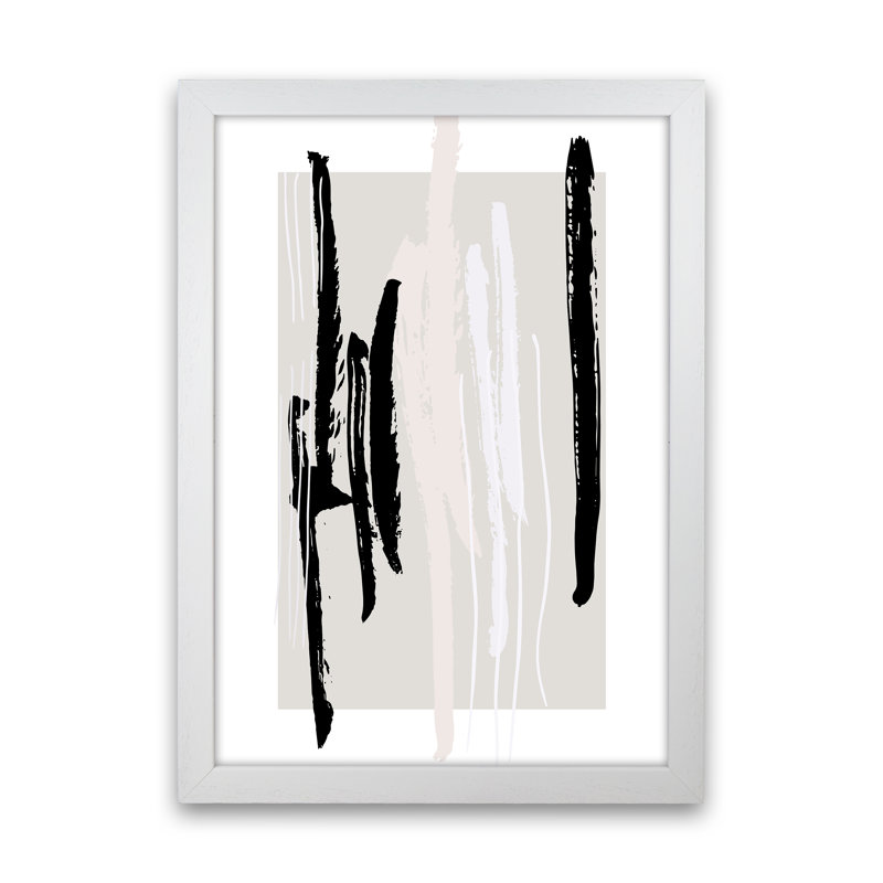 Abstracts Pennellate Linee Grey White Black3 by Planeta444 - Print, White Framed, 88cm H x 64cm W x 3cm D