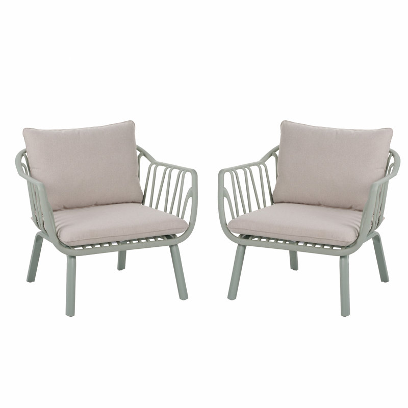 Fauteuil club d'extérieur en PP, fini vert avec coussin beige, ensemble de 2, Coussin beige / structure verte