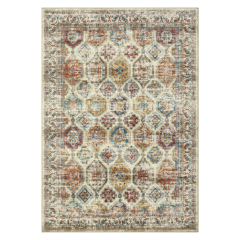 Vintage Washable Area Rug for Hallway, Dining Room and Living Room, Beige, Rectangle 9' x 12'