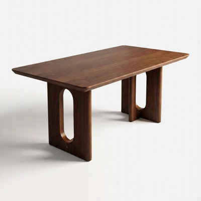 Rectangular Solid Wood Dining Table with Natural Walnut Veneer, Seats 4-6