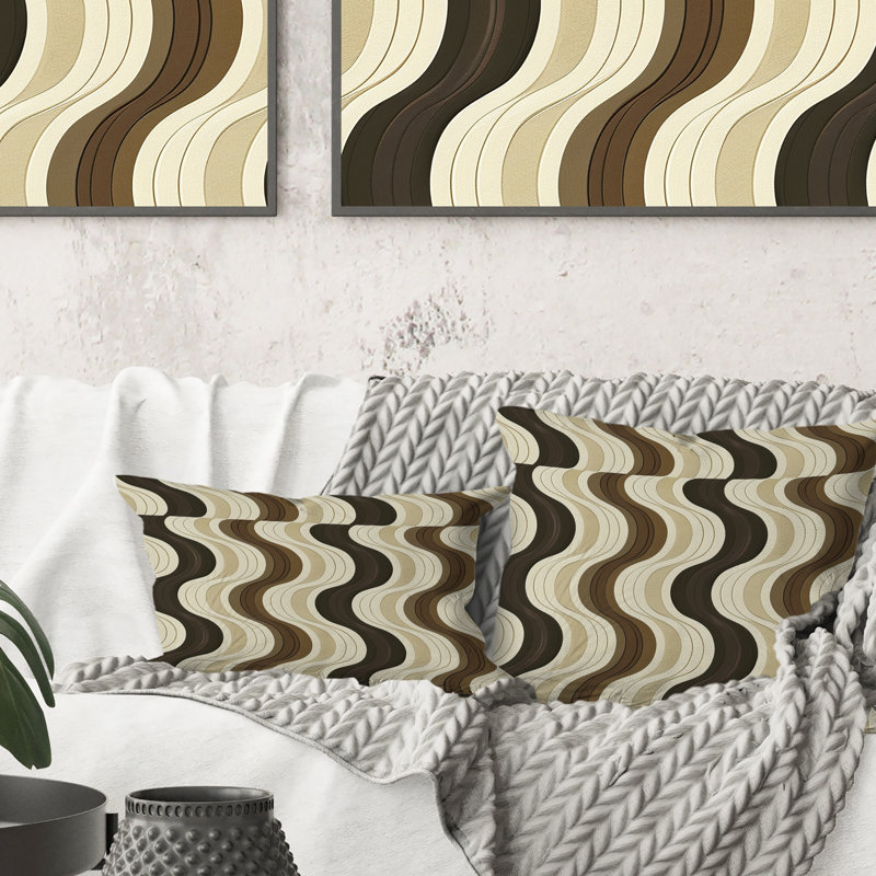 Coussin lombaire beige Mid-Century Wave Lines I - Mid-Century