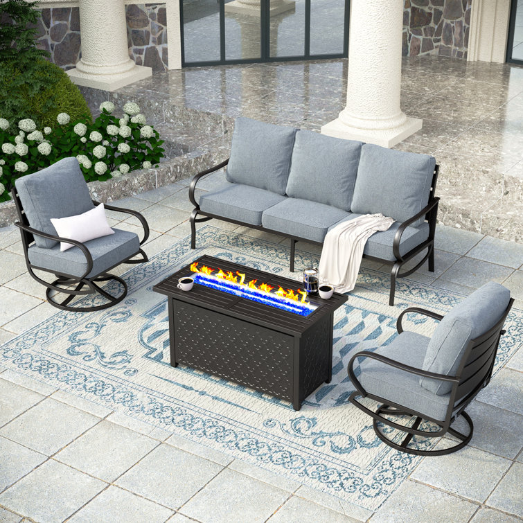 Tapasi 5 - Person Patio Conversation Set with Swivel Lounge Chairs &  Firepit Table