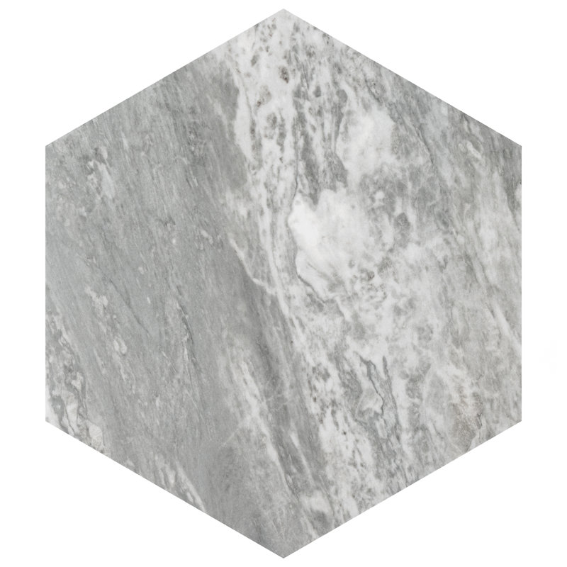 Carreau de marbre et de mur en porcelaine 11 po x 13 po Marbilia Hex Bardiglio avec Biotech